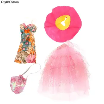 1Set кукла дресинг мода розова прежда рокля комплект принцеса рокля момиче подарък рокля чанта шапка за 30 см
