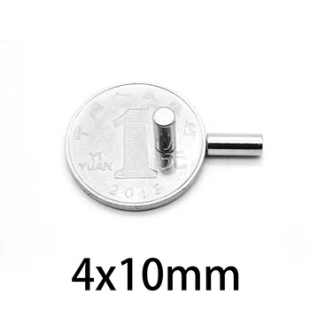  4x10mm силен цилиндър редки земята магнит 4mmx10mm кръгли неодимови магнити 4 * 10mm N35 мини малък магнит диск 4 * 10