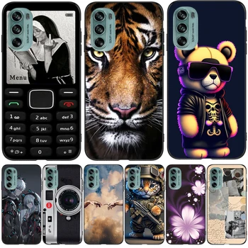 За Motorola Moto G62 5G калъф телефон заден капак случай защитен мек силиконов черен Tpu случай мечка тигър лъв сладък