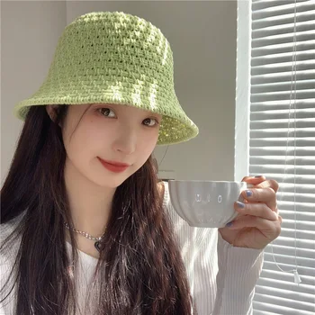 Корейска версия Пролет и лято Нова дишаща шапка за кофа Японска универсална шапка за пътуване Мода Сладка рибарска шапка Mujer