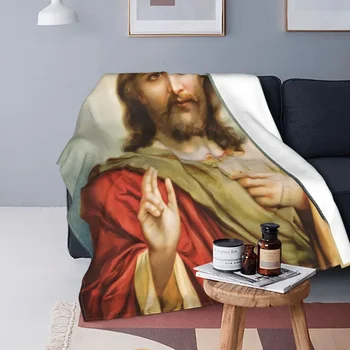 Christian Исус Христос Фланела одеяло Бог да благослови Спасителя Персонализирано одеяло за хвърляне за дома Хотел диван 200x150cm килим парче