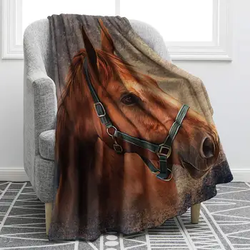 Horse Printed Throw Blanket Ponies Animal Blanket for Boys Girls Soft Lightweight Flannel Blanket for Bed Couch Sofa All Season