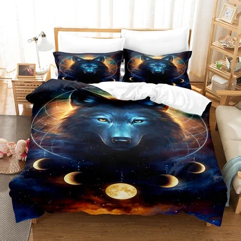Personality Wolf Bedding Set Single Twin Full Queen King Size Wolf Bed Set Aldult Kid Bedroom Duvetcover Sets 3D Print 032