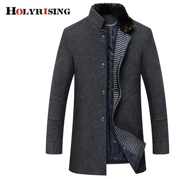 Holyrising Men Manteau Homme вълнено палто Casual стойка яка вълнени палта и якета хлабав мъжки палто сив кафе отгоре 18630-5