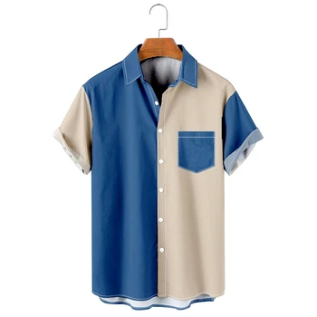 3D графичен печат Намалете яката ризи за мъже Лятна блуза с къс ръкав Мъжко облекло Плажни парти върхове